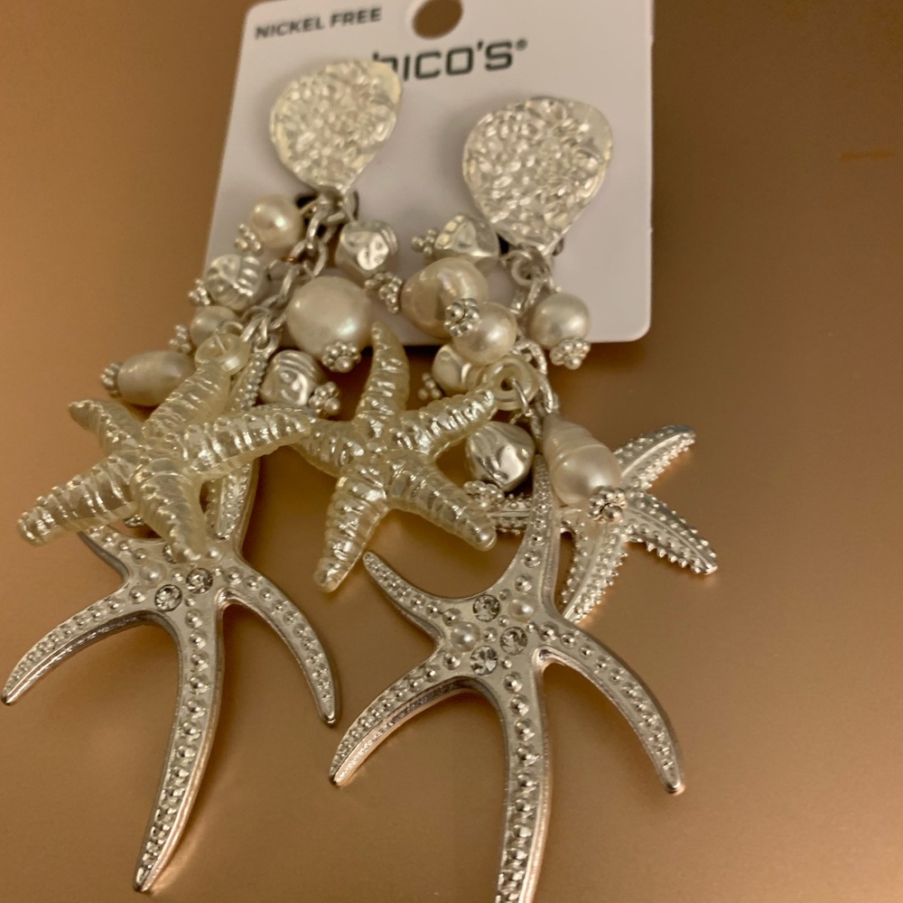 Chico's Silver and Pearl Starfish Earrings